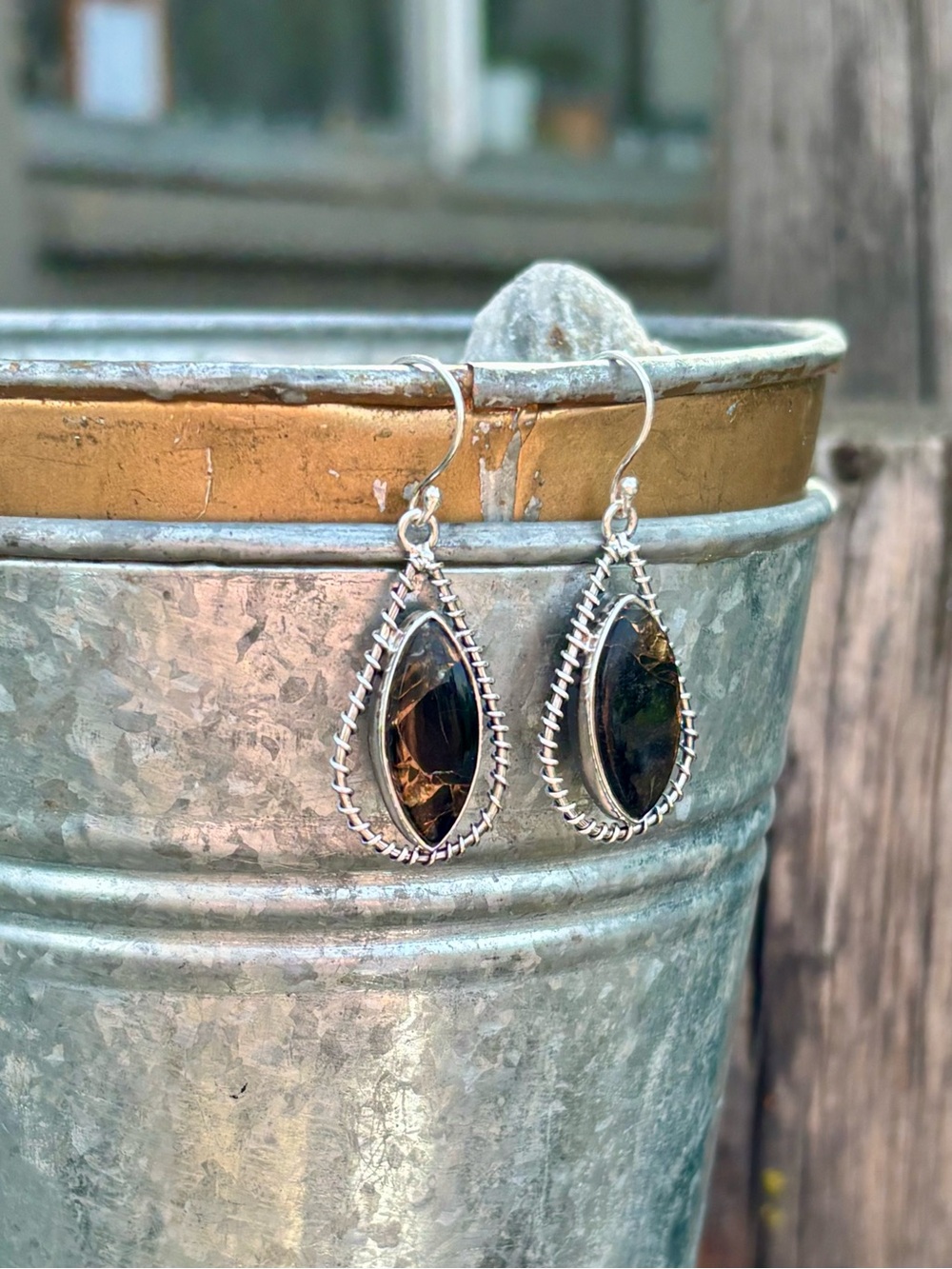 NEW! Black Copper Turquoise Earrings - Picture 11 of 13